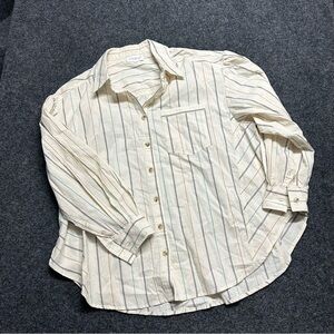 Striped Cream Button Down Shirt Indie Boho 100% Cotton Natural Fibers Granola
